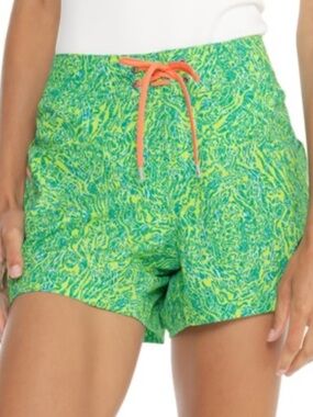 Stio CFS Boardshorts UPF 50+ Green Patterned with Coral Drawstring